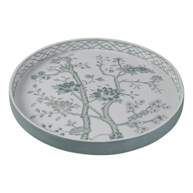 Jardin Green Chinoiserie Round Tray For Sale