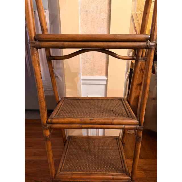 Mid-Century Modern Coastal Boho Arched Rattan and Burnt Bamboo 4-Tier Étagère - 72" H For Sale - Image 3 of 12