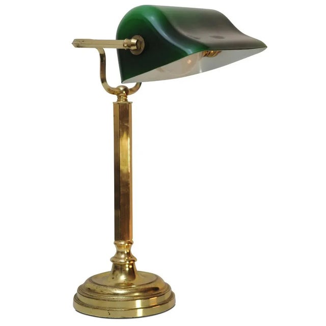 Brass Banker's Lamp with Adjustable Green Glazed Shade, 1950s For Sale - Image 4 of 6