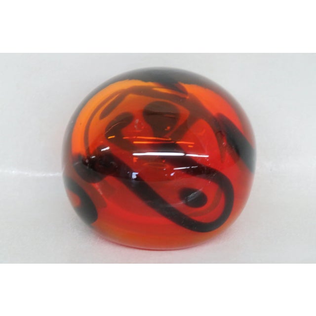 Orange Hand Blown Art Glass Orange and Black Paperweight For Sale - Image 8 of 9