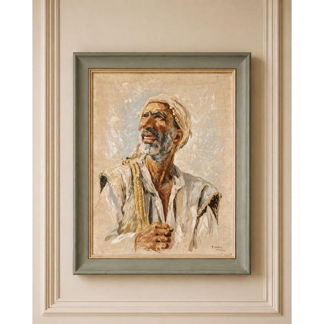 This expressive original oil portrait was painted and signed by A. Shitzas in Tehran in 1954. Presented in its original...