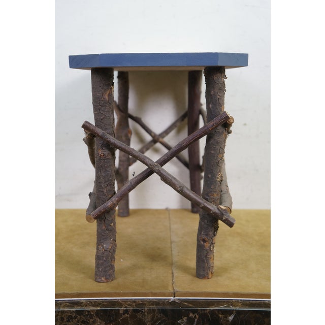 Late 20th Century Adirondack Rustic Twig Log Country Farmhouse Bench Stool Coffee Table 20" For Sale - Image 10 of 15