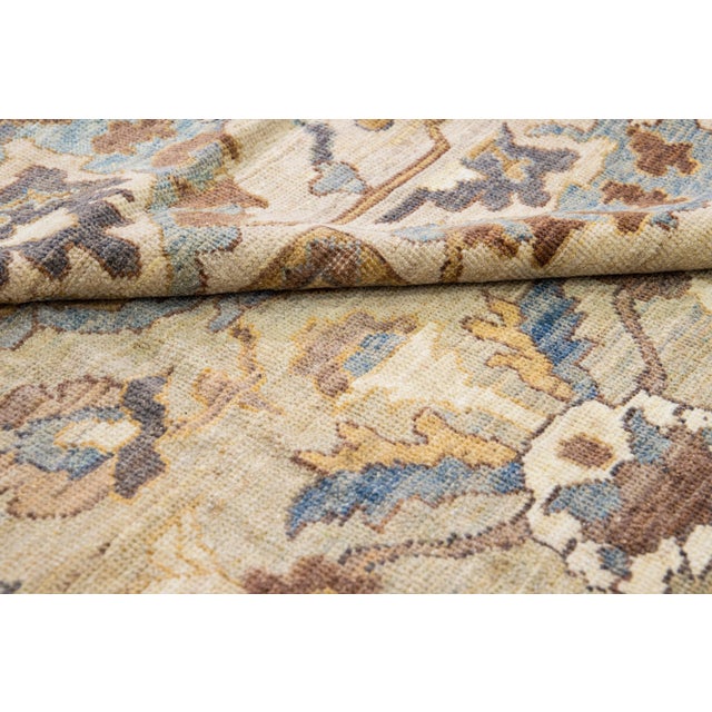 Grey and Beige Modern Handmade Sultanabad Oversize Floral Wool Rug For Sale - Image 9 of 11