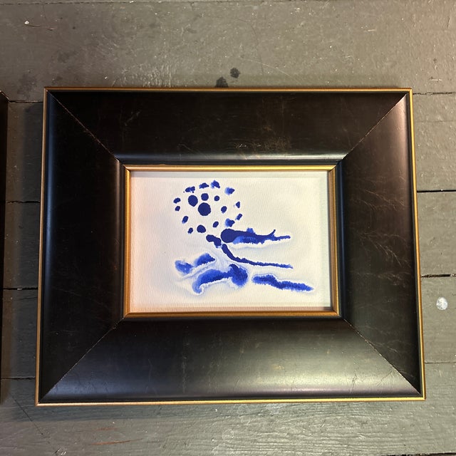 Abstract Two Contemporary Original Abstract Dancing Figures Blue Ink Watercolor Paintings - Set of Two For Sale - Image 3 of 7