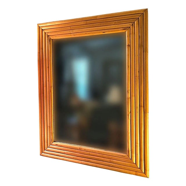 Mid-Century Modern Restored MCM 1948 Five-Strand 40" Rattan Wall Mirror by Tropical Sun Rattan Co For Sale - Image 3 of 6
