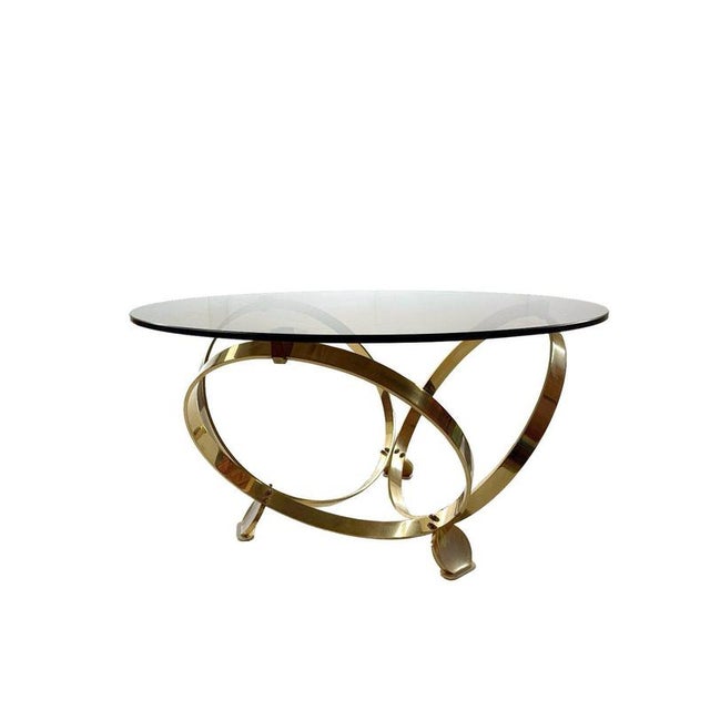 Round Coffee Table in Brass with Smoked Glass Top by Knut Hesterberg, 1970s For Sale - Image 6 of 10