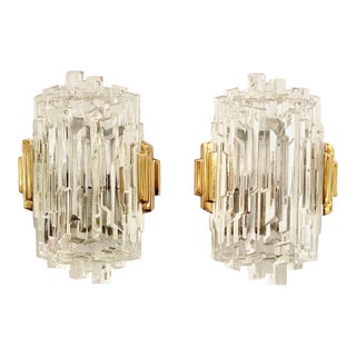 Pair of Ice Crystal Hillebrand Wall Lights 1960s Mid Century For Sale