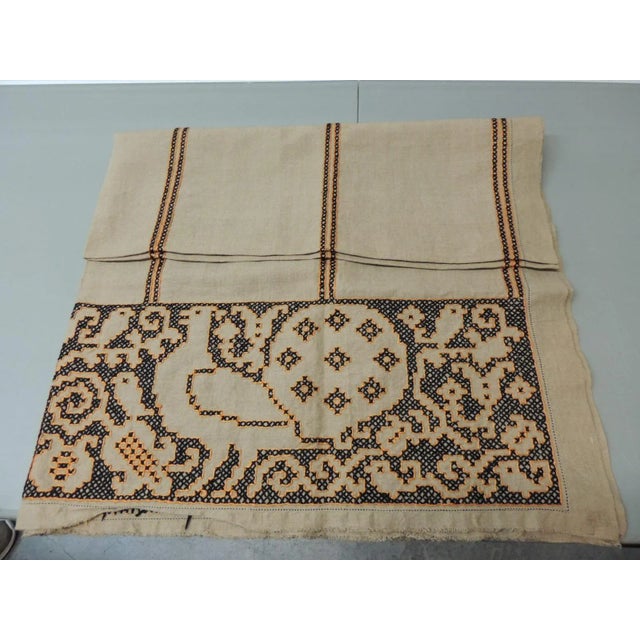 Black Vintage Orange and Black Embroidered Large Textile Wall-Hanging For Sale - Image 8 of 11