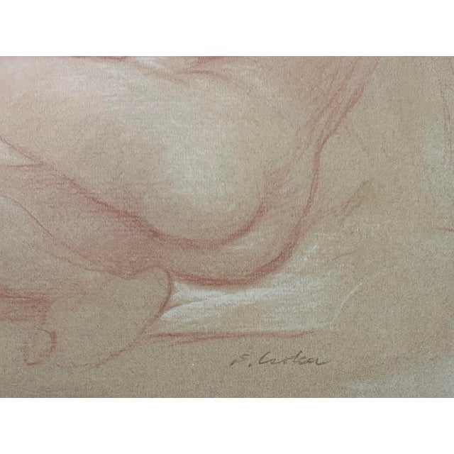 1970s Mid Century Framed Sepia Pastel of a Nude Woman by Stephen Csoka For Sale - Image 5 of 9