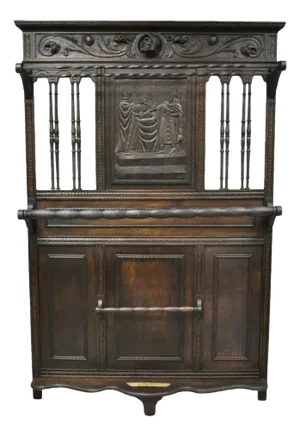 Early 20th Century Antique Italian Renaissance Figural Religious Carved Walnut Hall Tree Quilt Rack