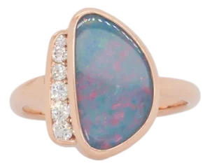 3.37cts Boulder Opal Ring With Natural Diamonds Accents: Solid 14k Rose Gold