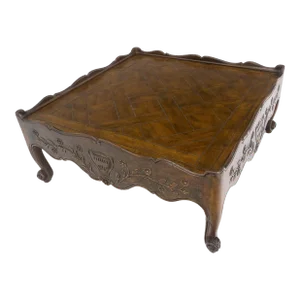 Baker Parquet Top Finely Carved Country French Large Massive Coffee Table