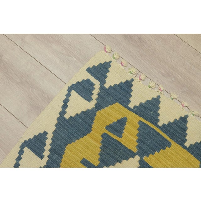 1960s 1960s Traditional Geometric Blue and Yellow Cappadocia Kilim Rug For Sale - Image 5 of 13