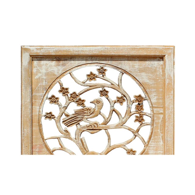 Chinese Off White Wash Lacquer Chinese Birds & Flowers Square Wall Panel For Sale - Image 3 of 8