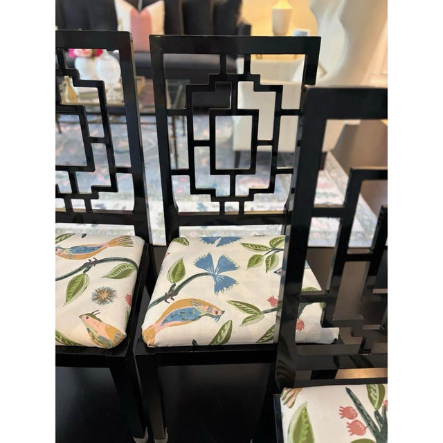 Paint Black Lacquered Fretwork Dining Chairs Attributed to Jean Claude Mahey for Roche Bobois - Set of 4 For Sale - Image 7 of 9