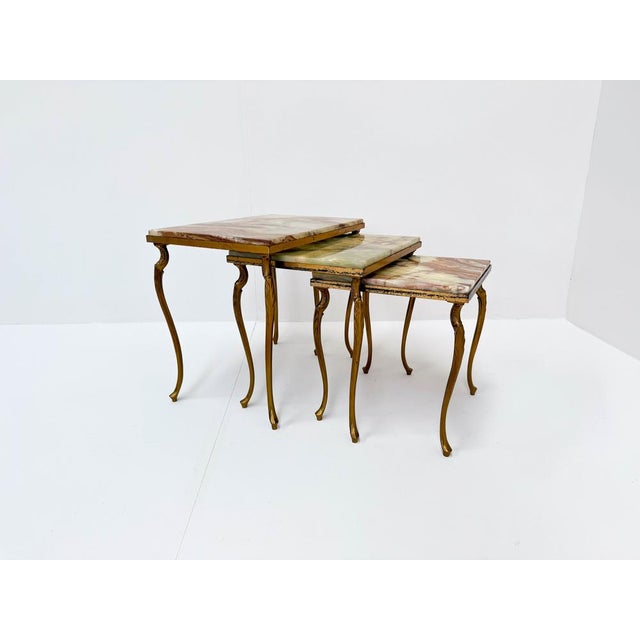 Vintage Nesting Tables with Onyx Tops, 1970s, Set of 3 For Sale - Image 11 of 11