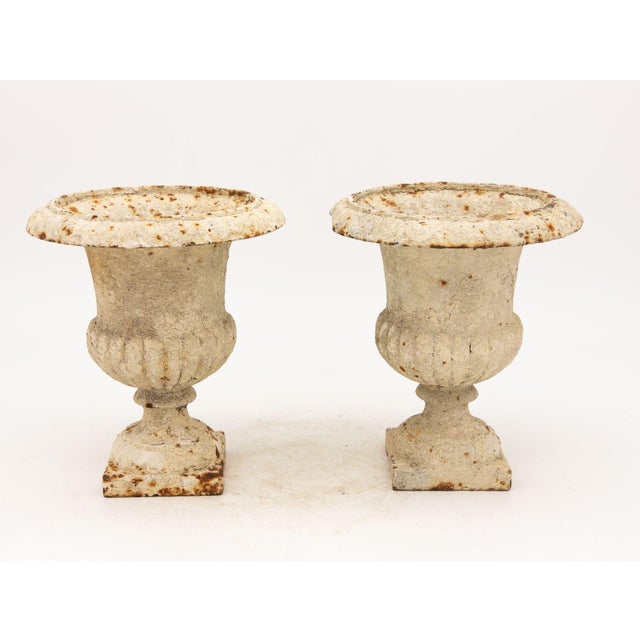 Pair of White Cast Iron Urns, French Early 20th Century For Sale - Image 9 of 9