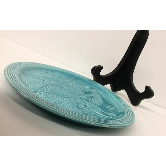 Vintage Aqua Ceramic Plate With Stand For Sale In Portland, ME - Image 6 of 8