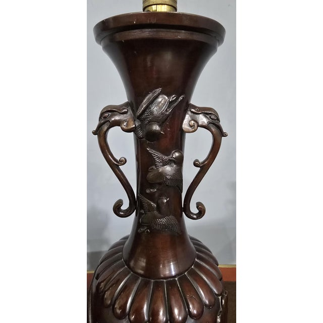 Japanese Bronze Table Lamps, 1900s, Set of 2 For Sale - Image 6 of 8