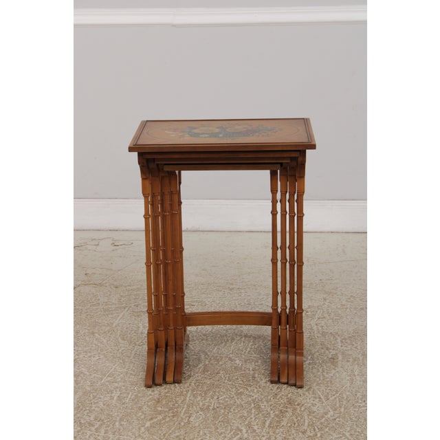 Wood Set of 4 Adams Style Paint Decorated Satinwood Nesting Tables For Sale - Image 7 of 14