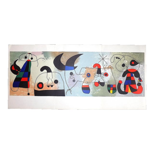 Vintage Mid 20th Century Large Tri-Fold Abstract Joan Miro Color Lithograph From Derriere Le Miroir 36-37-38 (1951) -"Sur Quatre Murs" For Sale