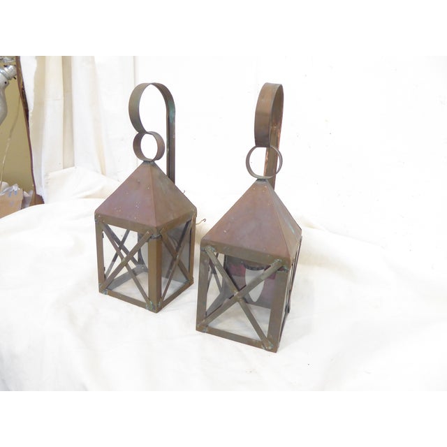 American Vintage Copper Lantern Sconces - A Pair For Sale - Image 3 of 4