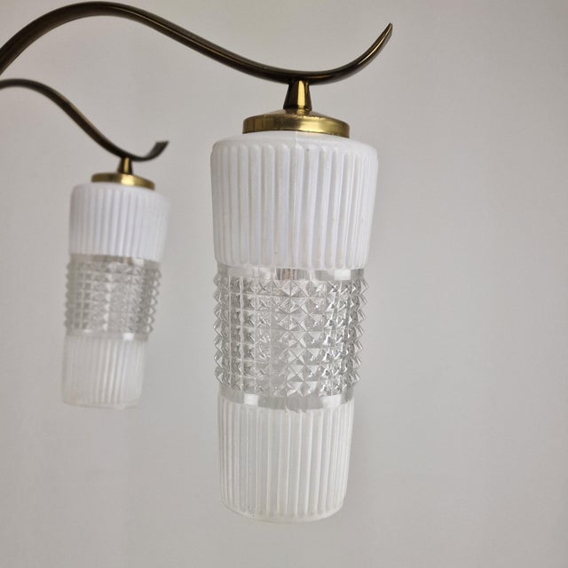 Metal Mid-Century Italian Brass Chandelier with Murano Style Glass Shades, 1960s For Sale - Image 7 of 12