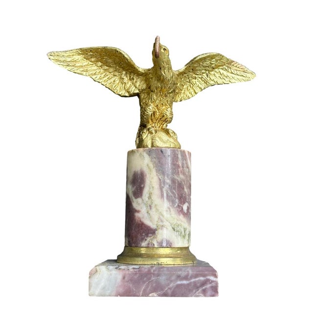 Gold Antique 19th Century Gilt Bronze Pocket Watch Stand with Eagle Original Gilding Marble Base, 1890s For Sale - Image 8 of 10