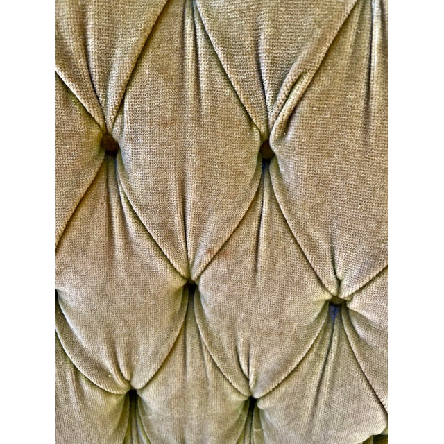 Pair of Vintage Lewittes Hollywood Regency Tufted Citrus Velvet High-Back Dining Chairs For Sale - Image 16 of 18