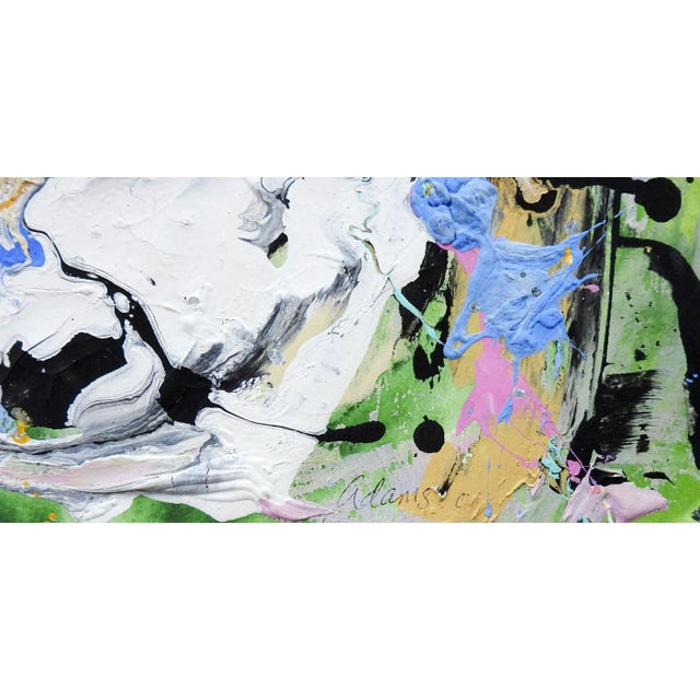 Abstract Expressionist painting on heavy paper, heavy paint application in spots. In pink, black, white, red, blue and...