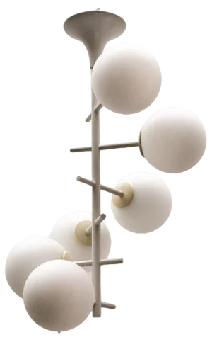 Large Sputnik White Opal Glass Globes Chandelier from Kaiser, Germany, 1960s