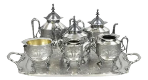 Antique English Baroque Silver Plated Figural Tea Set With Rogers Bro Tray - 7 Pieces