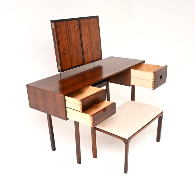 1960s Vintage Danish Rosewood Dressing Table and Stool by Kai Kristiansen for Aksel Kjersgaard, 1960s, Set of 2 For Sale - Image 5 of 17