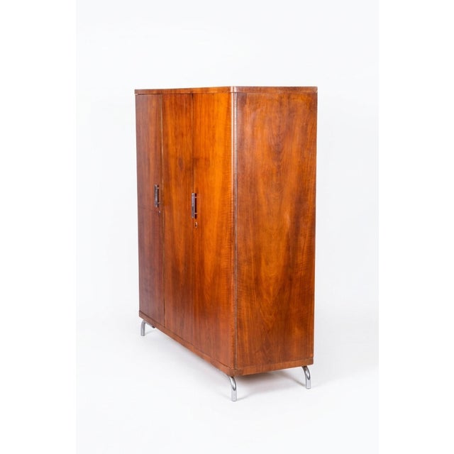 Brown Bauhaus Wardrobe in Chromed Steel and Walnut by Slezak, Czech, 1930s For Sale - Image 8 of 10