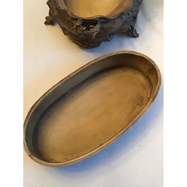 Antique Art Nouveau Metal Jardinière Planter Centerpiece, Cupid & Berry Vining Motif, Signed De Meyer, Removable Liner Included For Sale - Image 10 of 12
