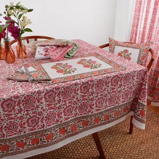 Contemporary Riyad 12-Seat Pink & Orange Tablecloth For Sale - Image 3 of 6