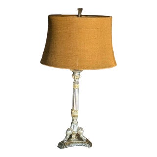 2000s Neoclassical Silver Fluted Column Table Lamp For Sale