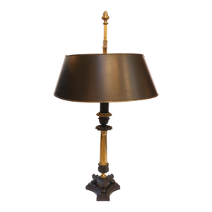 Mid-20th Century French Tole Shaded Cast Iron & Brass Table Lamp