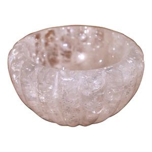 Hand Carved Brazilian Rock Crystal Bowl Vide-Poche With Scalloped Decor