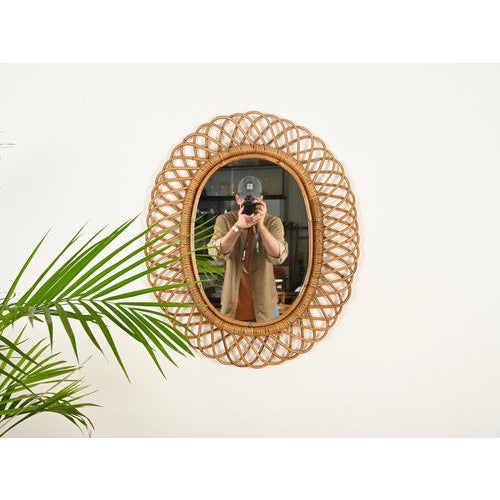Large Oval Mirror in Bamboo, Rattan and Wicker by Franco Albini, Italy, 1970s For Sale - Image 3 of 12