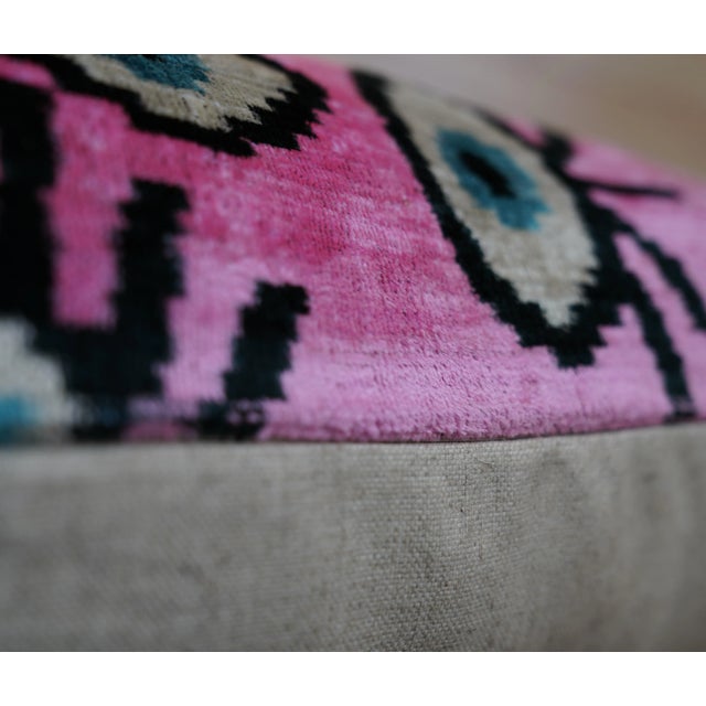 Contemporary Luxury Pink Handmade Silk Evil Eye Throw Pillow With Down Insert For Sale - Image 4 of 7