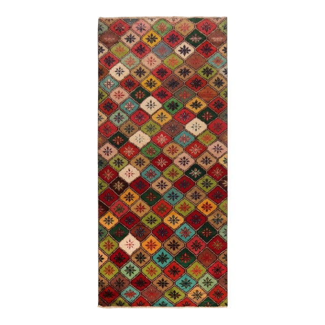 Vintage Art Deco Runner in Multicolor Floral Geometric Pattern For Sale