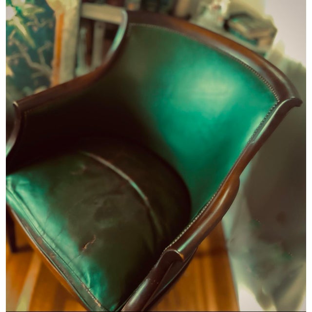 Mid-Century Modern Midcentury Green Leather Club Chair With Nailhead Trim in the Style of Hickory Chair For Sale - Image 3 of 14