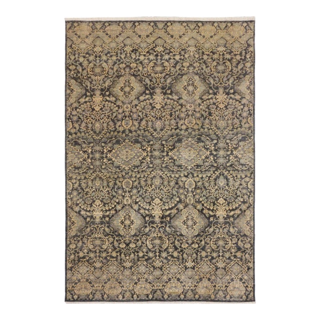 Bohemien Ziegler Gray Blue Hand-Knotted Wool Rug - 5'2'' X 8'3'' For Sale