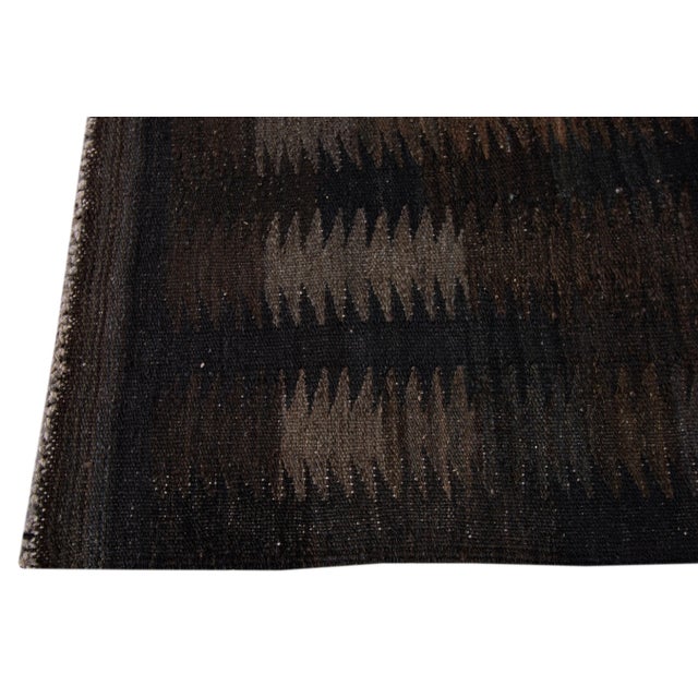 Modern Kilim Handmade Black Geometric Wool Rug For Sale In New York - Image 6 of 10