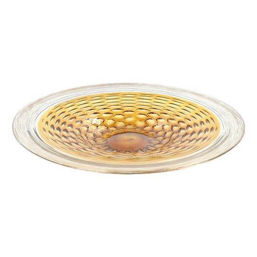 Large Golden Amber Colored Glass Dish For Sale