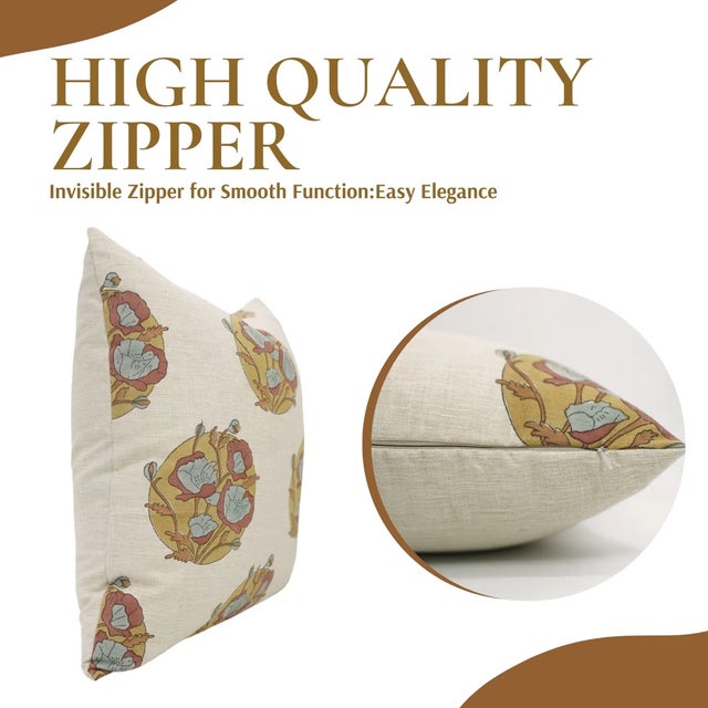 Contemporary Fabdivine Linen Blend Handmade Block Print Pillow Cover, Sandhya Pushp- 24x24 Inch For Sale - Image 3 of 5