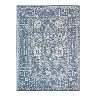 9x12 Blue Hand-Knotted Wool Bamboo Silk Framed Floral Garden Geometric Carpet For Sale