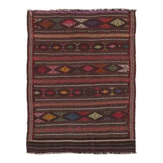 Vintage Persian Soumak Kilim, Deep Brown With Jewel Tone Diamonds - Rug & Kilim For Sale