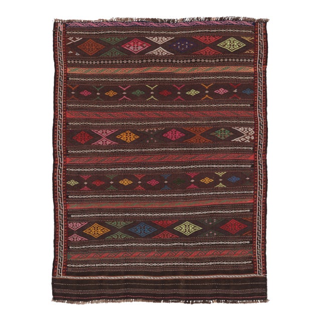 Vintage Persian Soumak Kilim, Deep Brown With Jewel Tone Diamonds - Rug & Kilim For Sale